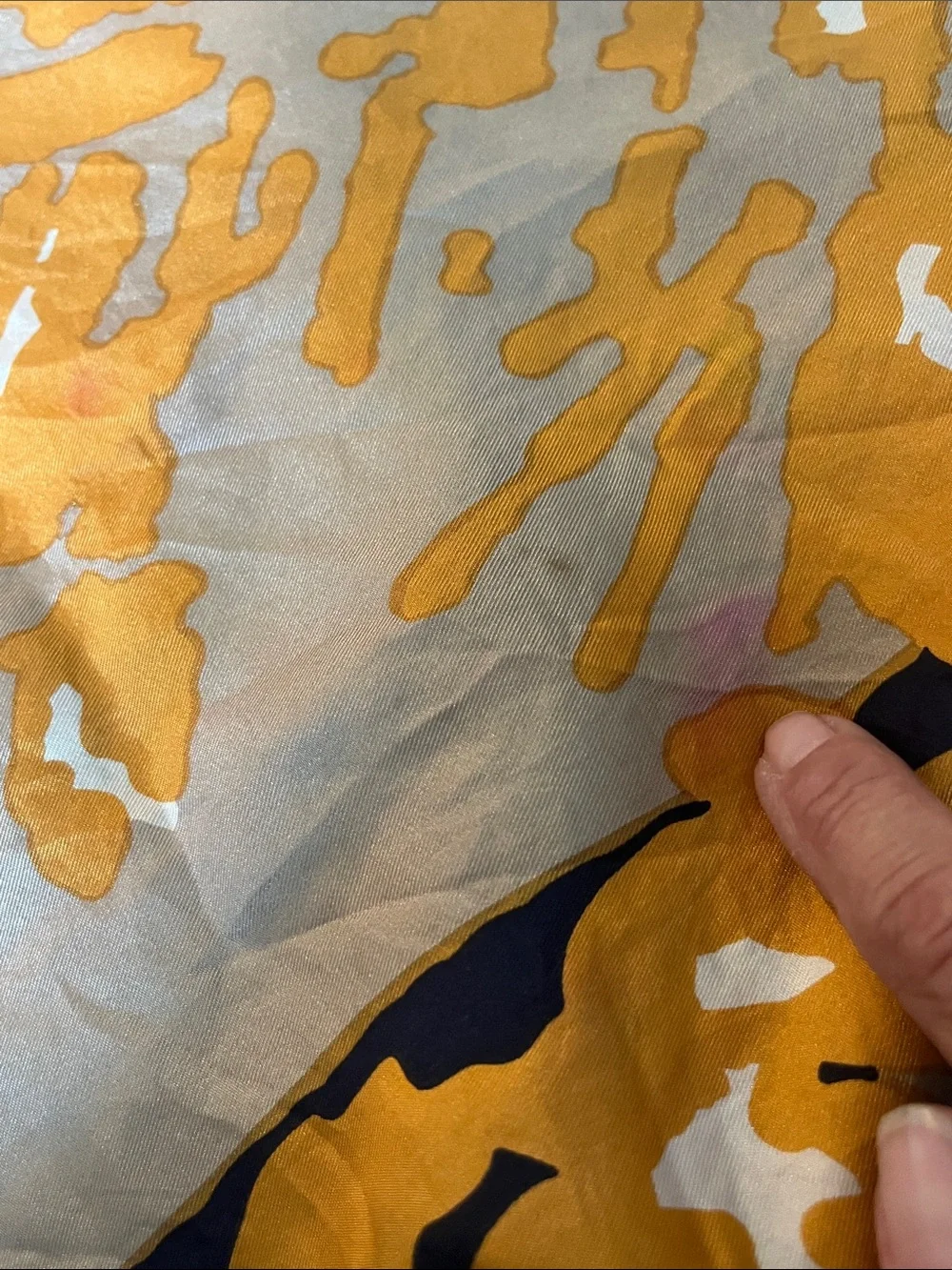 Richard Allan Silk Floral Print Scarf - Gold & Navy 28” square (missing tag)